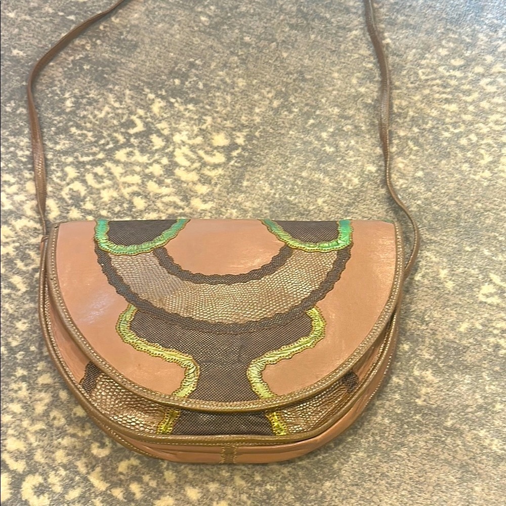 CARLOS FALCHI MULTI  SKIN BAG IN BROWNS AND BRONZE AND GREEN VINTAGE